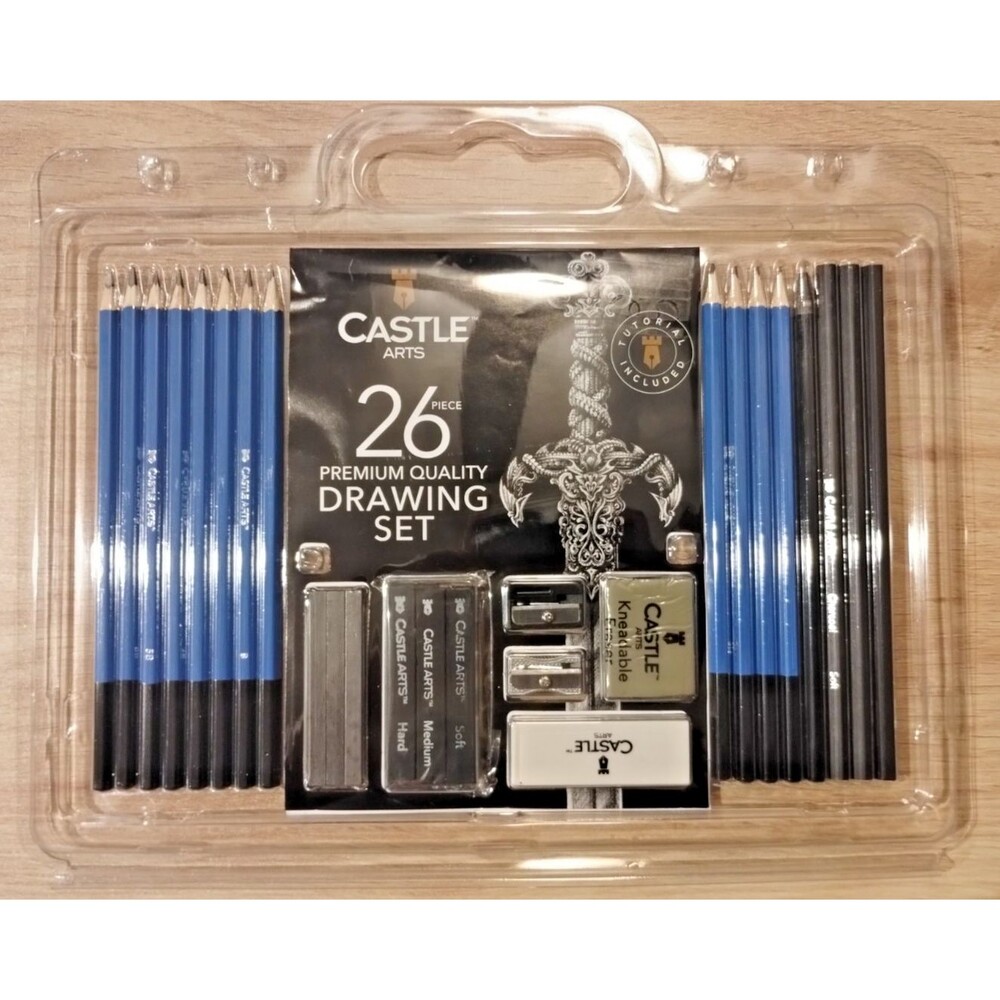 Castle Arts Premium Quality Drawing Sketching Set, Graphite Charcoal, 26 pc, NEW